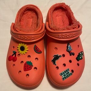 Harry Styles inspired sherpa lined crocs, coral